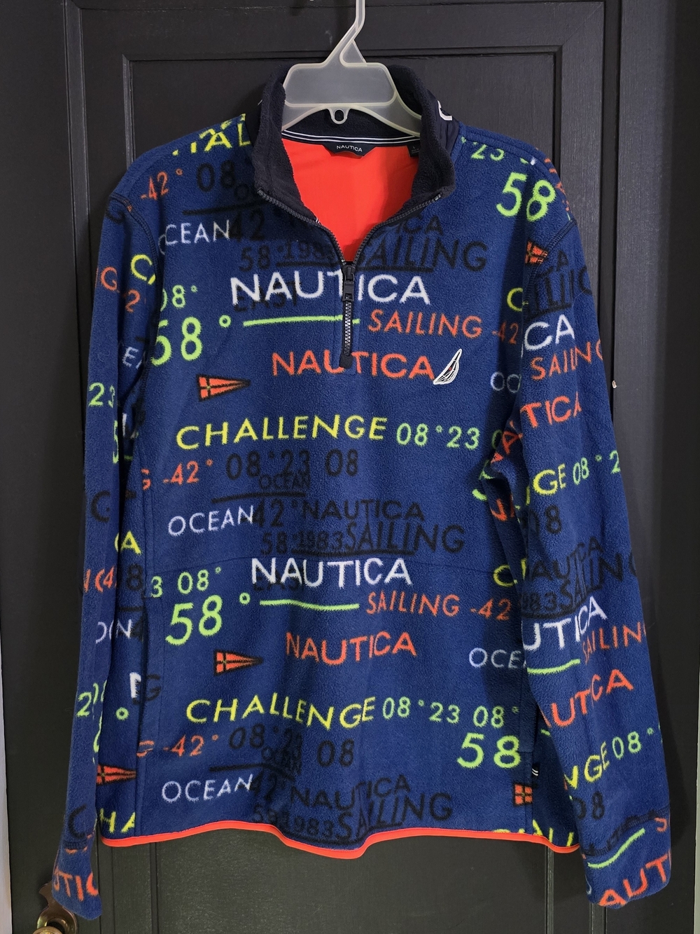 Nautica Navy Fleece Pullover with Multicolor Nautical Graphics
